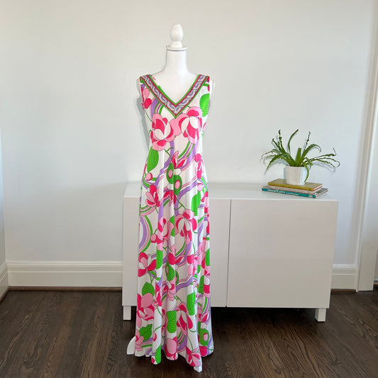 1970's Bernie Bee Flower Power Maxi Dress