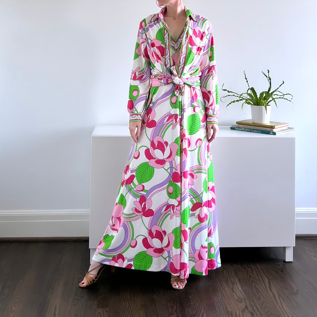 1970's Bernie Bee Flower Power Maxi Dress