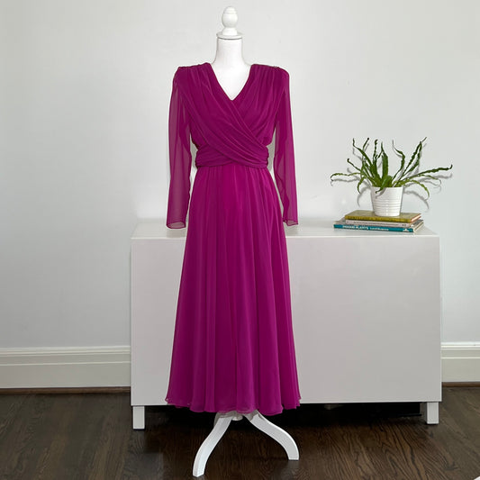 1980's Miss Elliette Magenta Party Dress